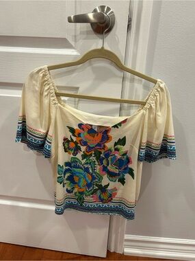 Ivory Floral Off-Shoulder Embroidered Crop Top